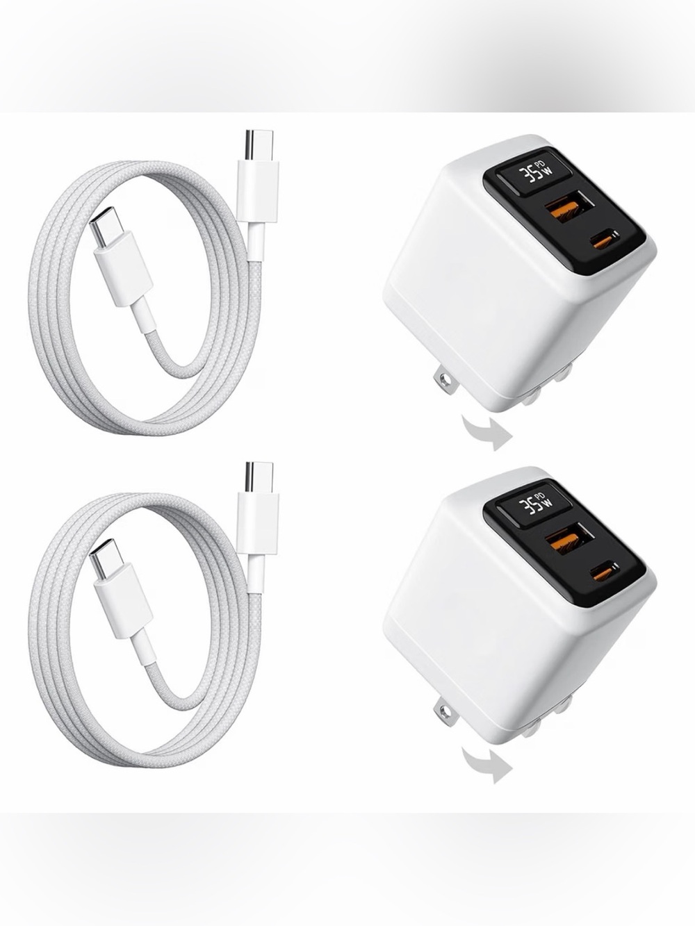 35W USB C Fast Charger 2-Pack, 2-Port Wall Charger with Cable & LED Display